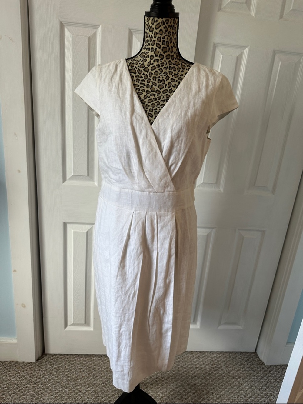 Talbots White Linen V-Neck Wrap Midi Dress